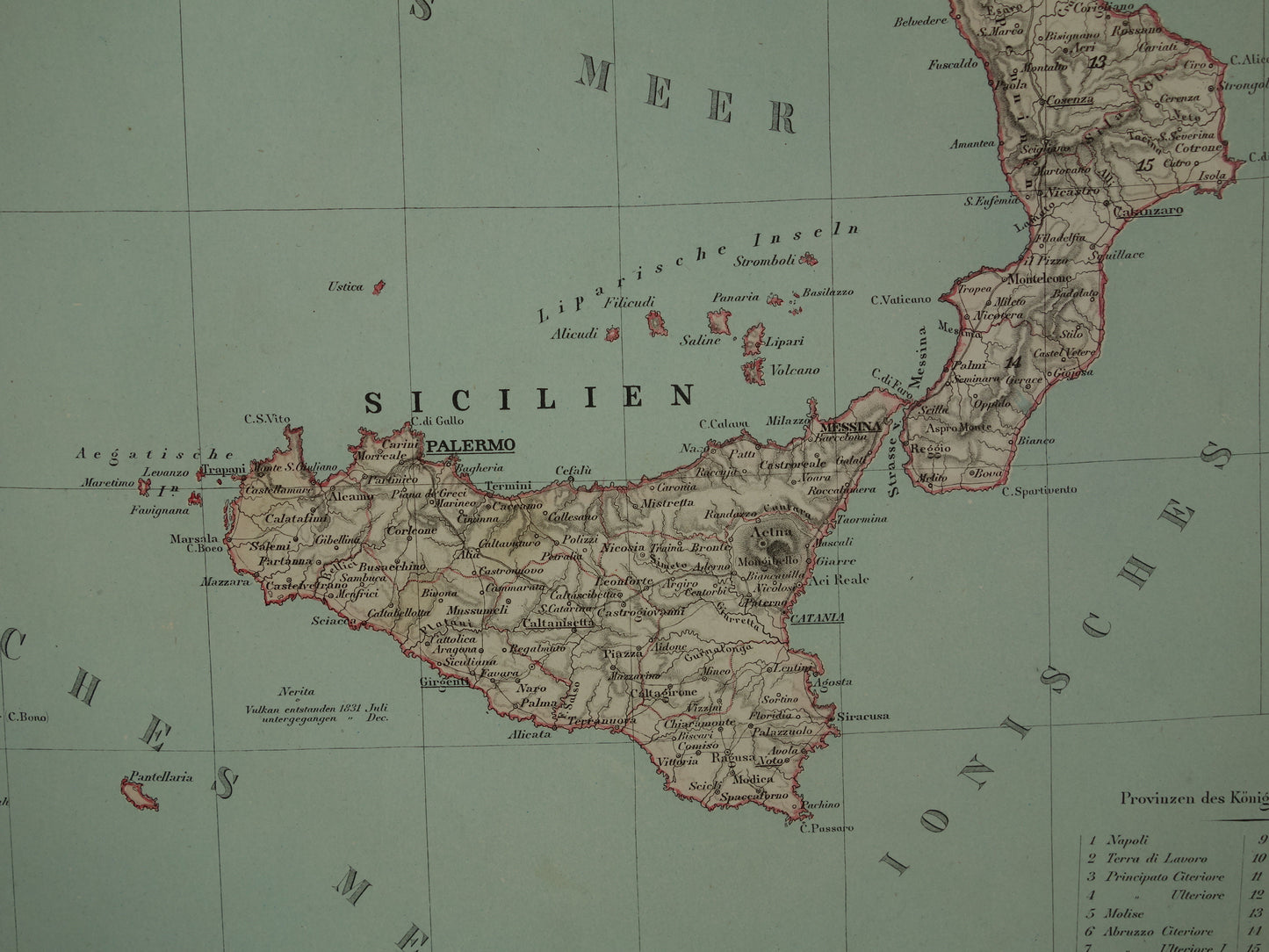 Antieke kaart van Italië in het jaar 1855 Originele grote oude Duitse landkaart