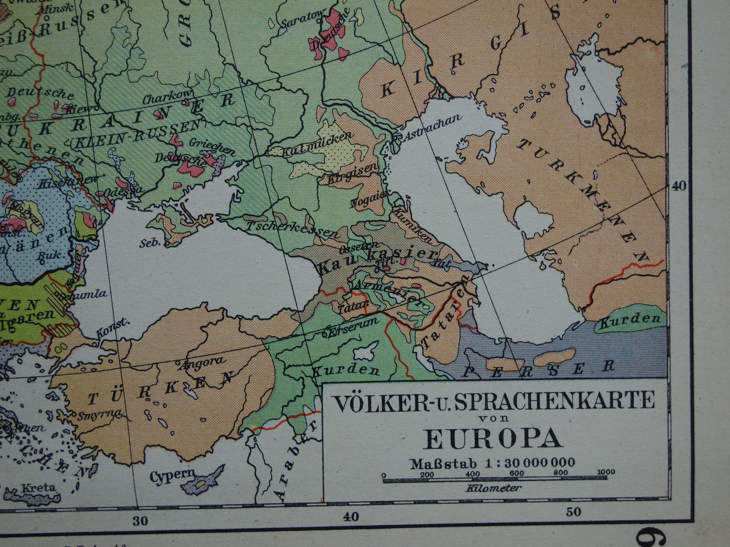 Oude kaart van Europa - kleine etnologische en linguïstische landkaart Europa - vintage kaarten