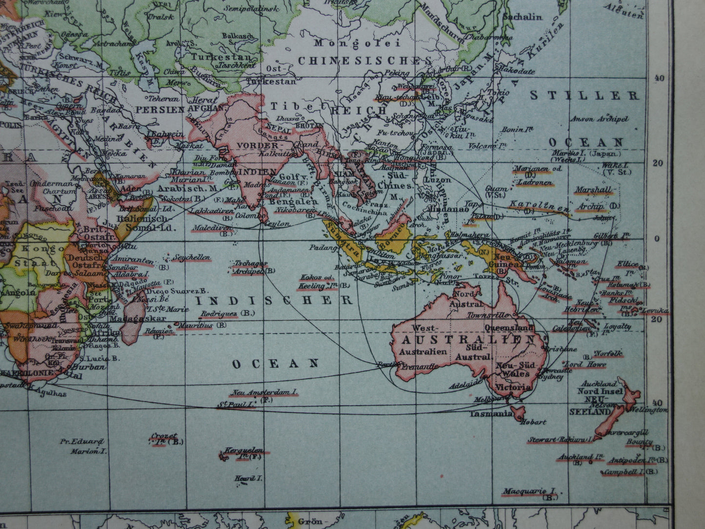 Old world map of Colonies Colonies 1902 original antique German map colonial possessions with date