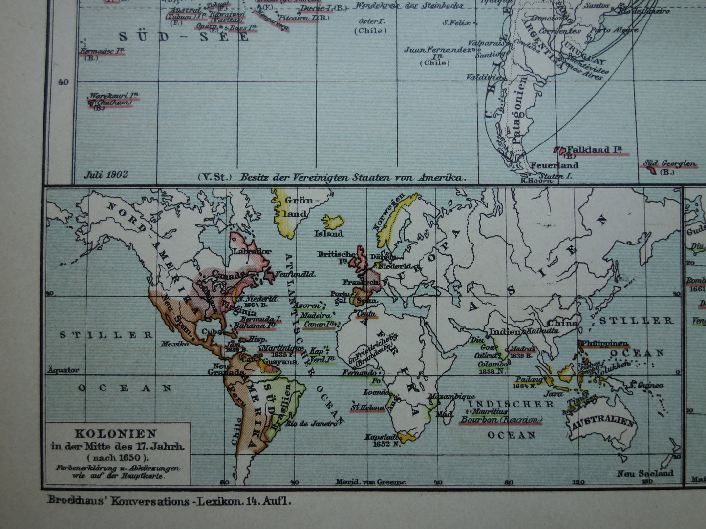 Old world map of Colonies Colonies 1902 original antique German map colonial possessions with date