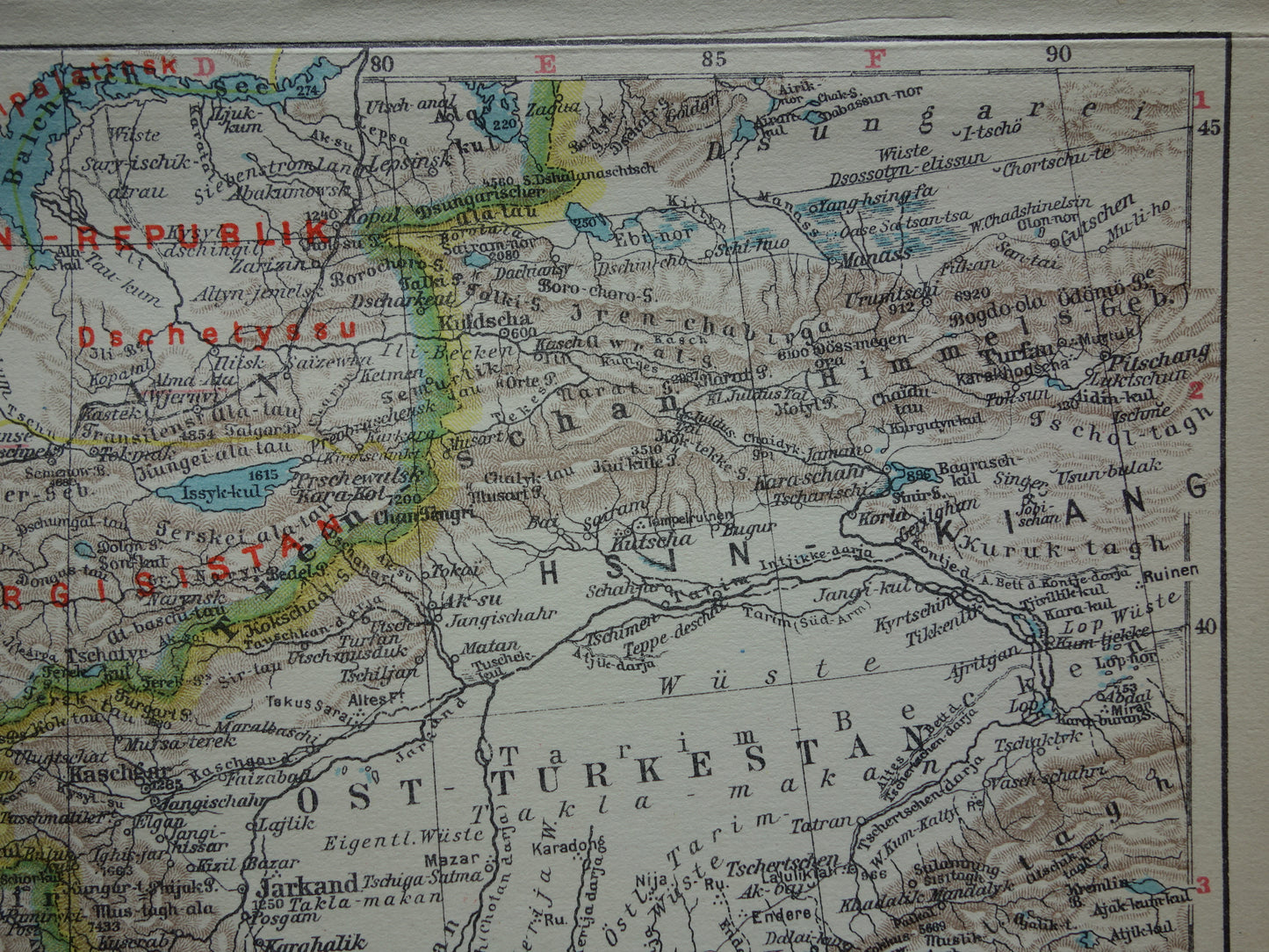 CENTRAL ASIA old map of Tibet Turkestan Himalaya small antique German map Uzbekistan Kyrgyzstan Tajikistan