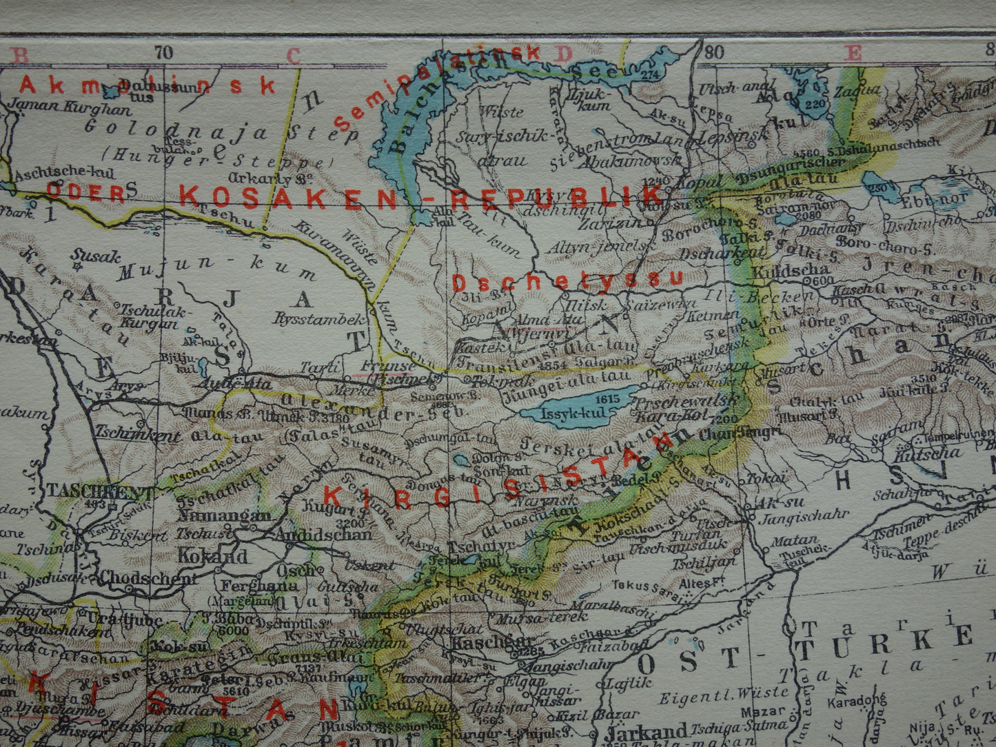CENTRAL ASIA old map of Tibet Turkestan Himalaya small antique German map Uzbekistan Kyrgyzstan Tajikistan