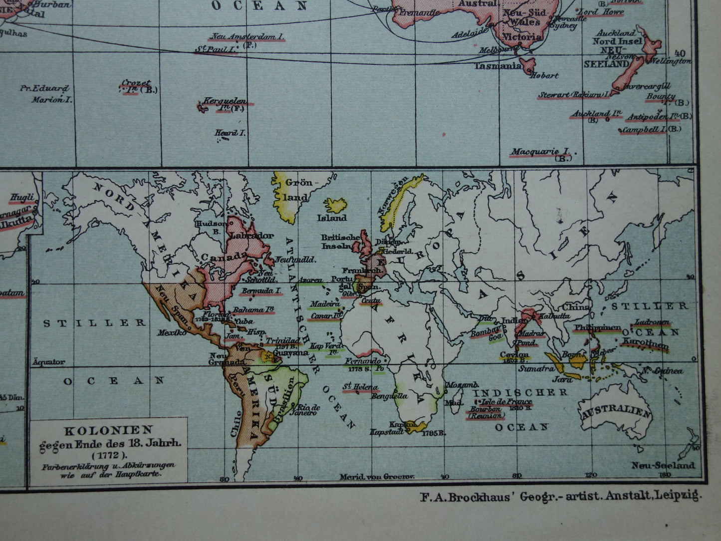 Old world map of Colonies Colonies 1902 original antique German map colonial possessions with date