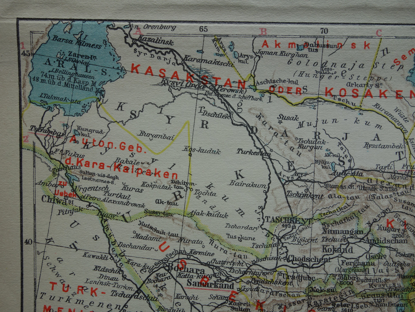 CENTRAL ASIA old map of Tibet Turkestan Himalaya small antique German map Uzbekistan Kyrgyzstan Tajikistan