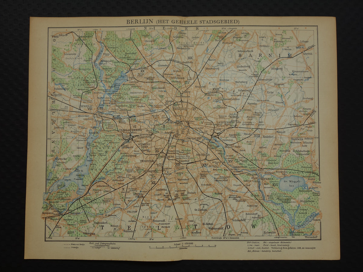 BERLIJN en omgeving oude kaart van Berlijn uit 1933 originele Nederlandse vintage landkaart