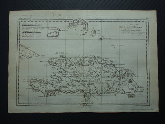 HISPANIOLA Oude landkaart van Dominicaanse Republiek en Haïti Originele vintage Franse Bonne kaart uit 1784