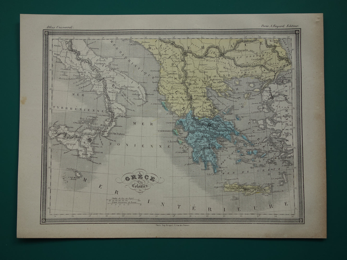 GRIEKENLAND in de oudheid - antieke kaart van Griekenland 140+ jaar oude Franse handgekleurde landkaart Athene Sparta