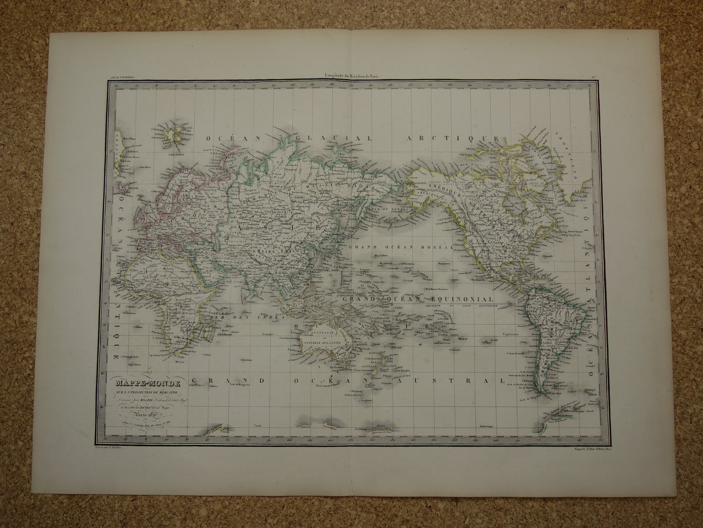 Grote oude Wereldkaart 1851 originele antieke landkaart van de wereld historische kaarten met jaartal