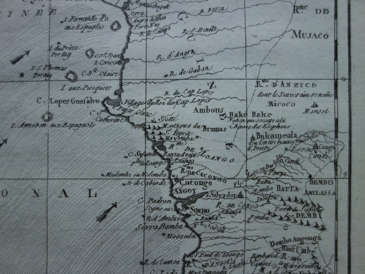 1780 Oude kaart van West-Afrika Originele Antieke landkaart Golf van Guinea Gabon Kameroen - Raynal Bonne