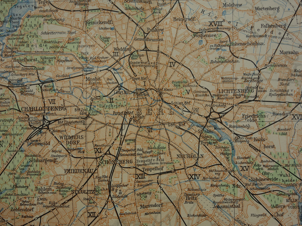 BERLIN und Umgebung, alte Karte von Berlin aus dem Jahr 1933, originale niederländische Vintage-Karte