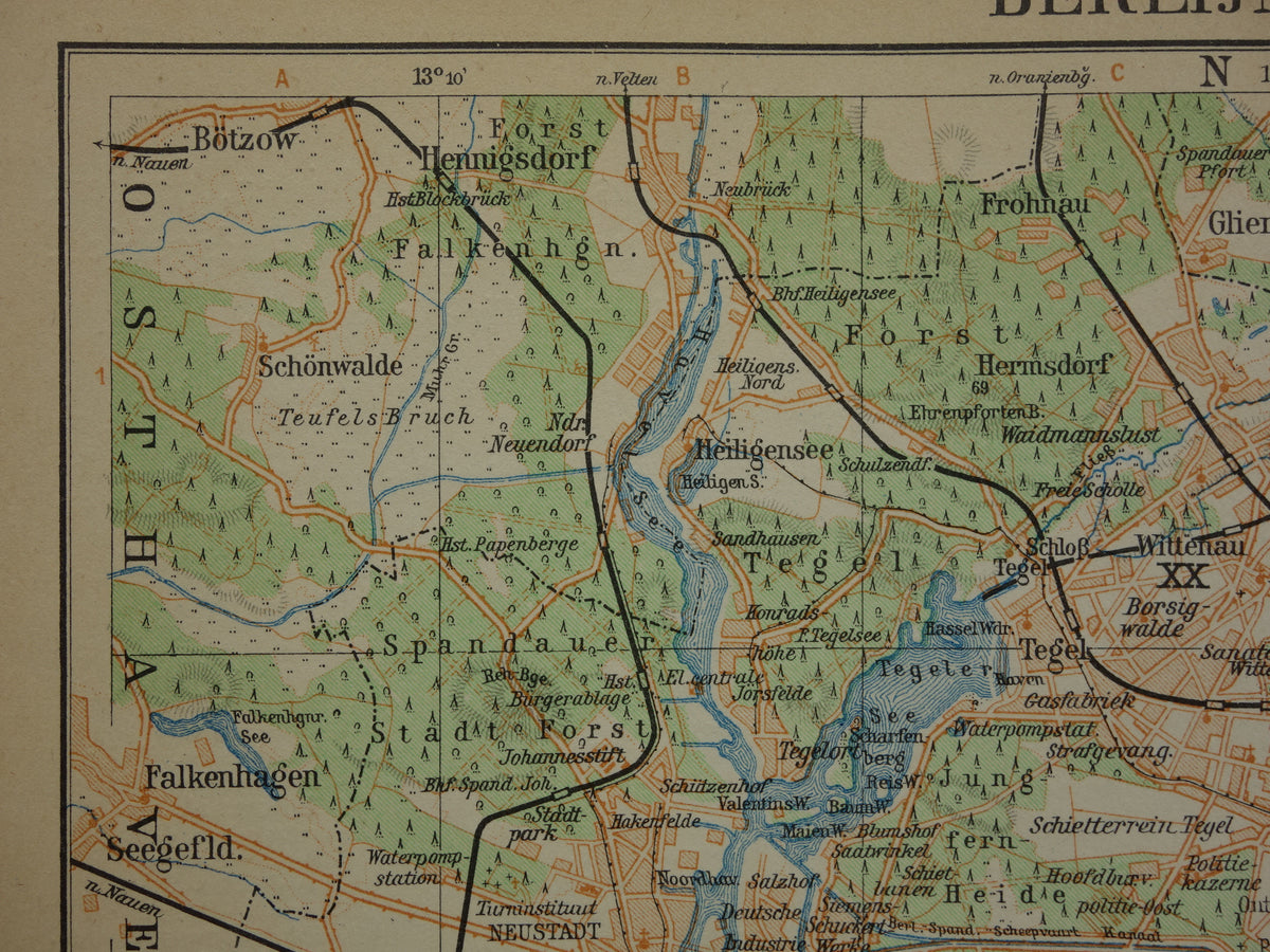 BERLIN und Umgebung, alte Karte von Berlin aus dem Jahr 1933, originale niederländische Vintage-Karte