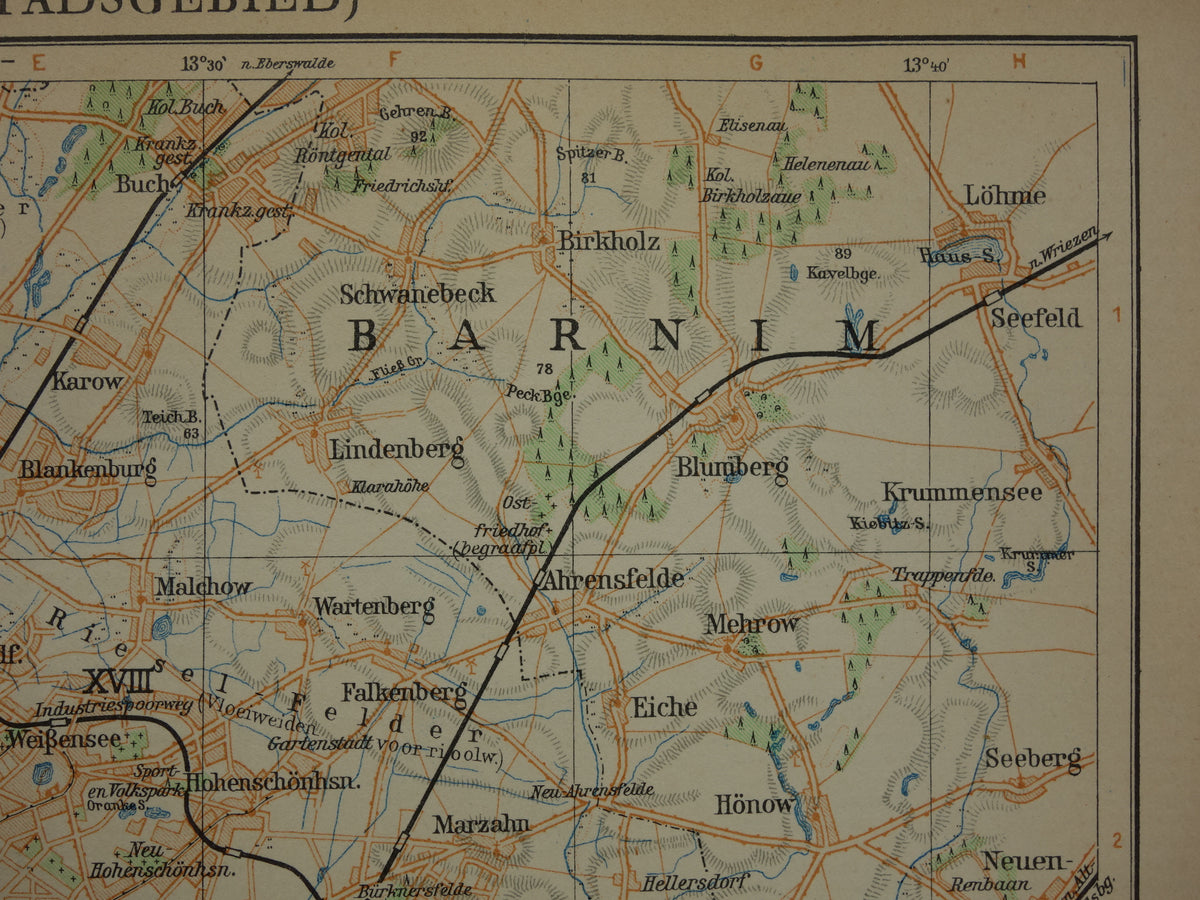 BERLIN und Umgebung, alte Karte von Berlin aus dem Jahr 1933, originale niederländische Vintage-Karte