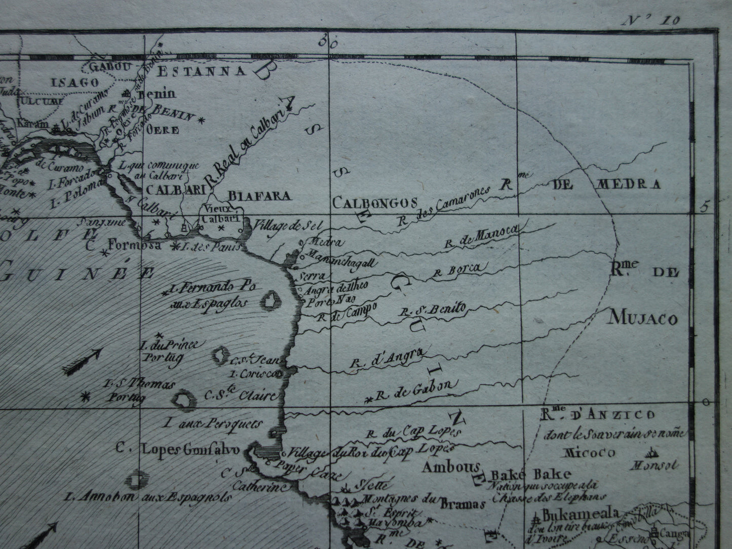 1780 Oude kaart van West-Afrika Originele Antieke landkaart Golf van Guinea Gabon Kameroen - Raynal Bonne
