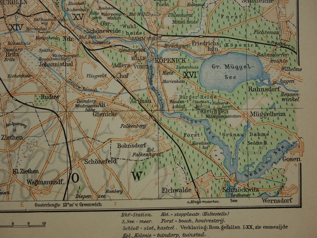 BERLIN und Umgebung, alte Karte von Berlin aus dem Jahr 1933, originale niederländische Vintage-Karte