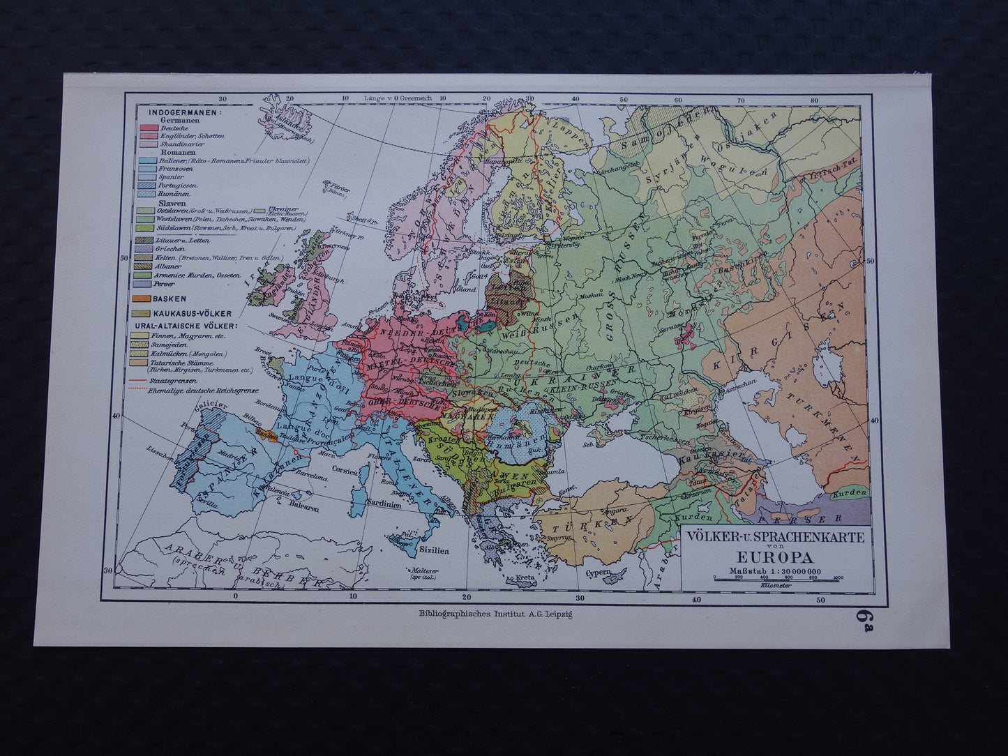 Oude kaart van Europa - kleine etnologische en linguïstische landkaart Europa- vintage kaarten