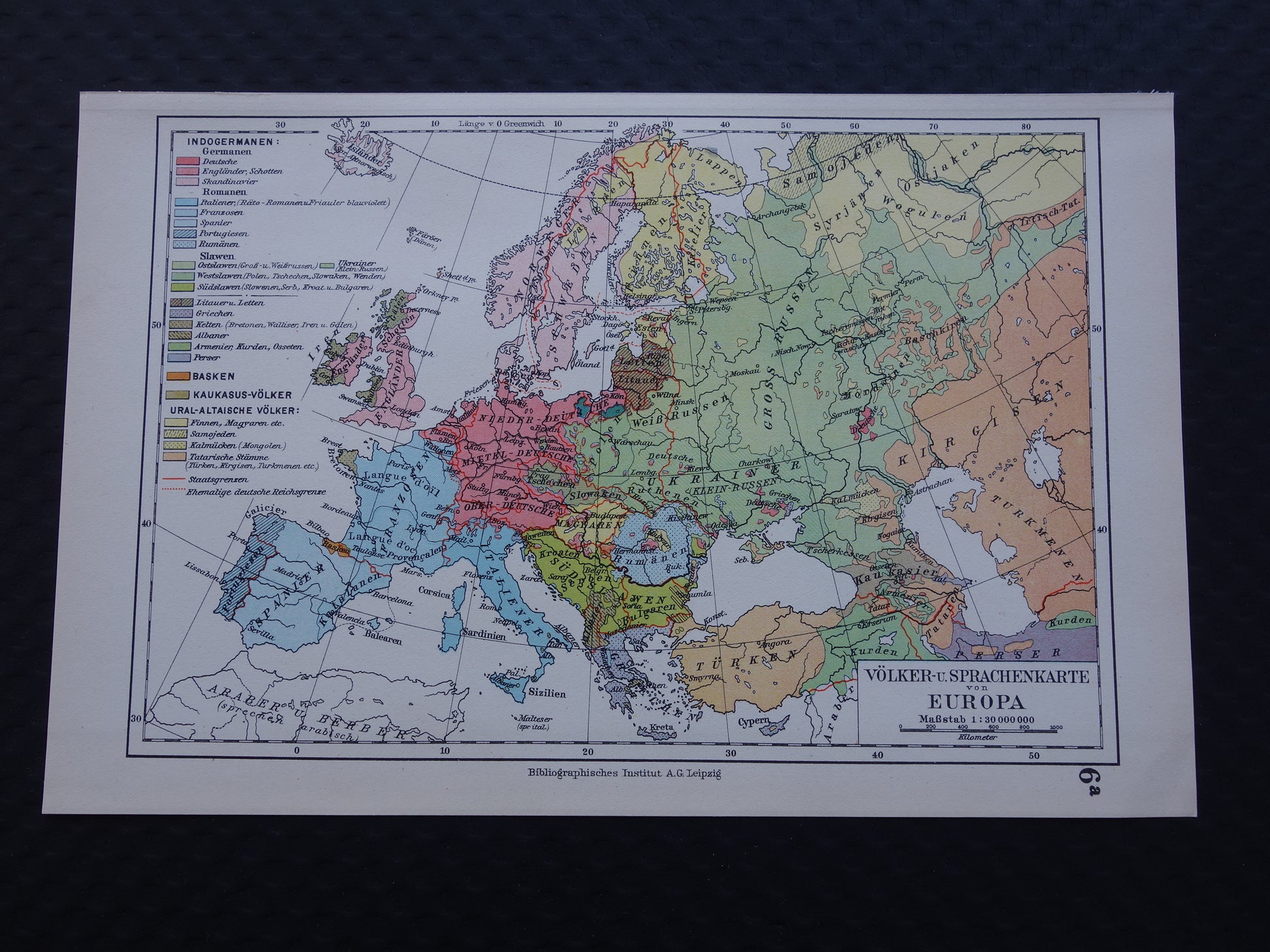 Oude kaart van Europa - kleine etnologische en linguïstische landkaart Europa- vintage kaarten
