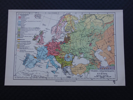 Oude kaart van Europa - kleine etnologische en linguïstische landkaart Europa- vintage kaarten