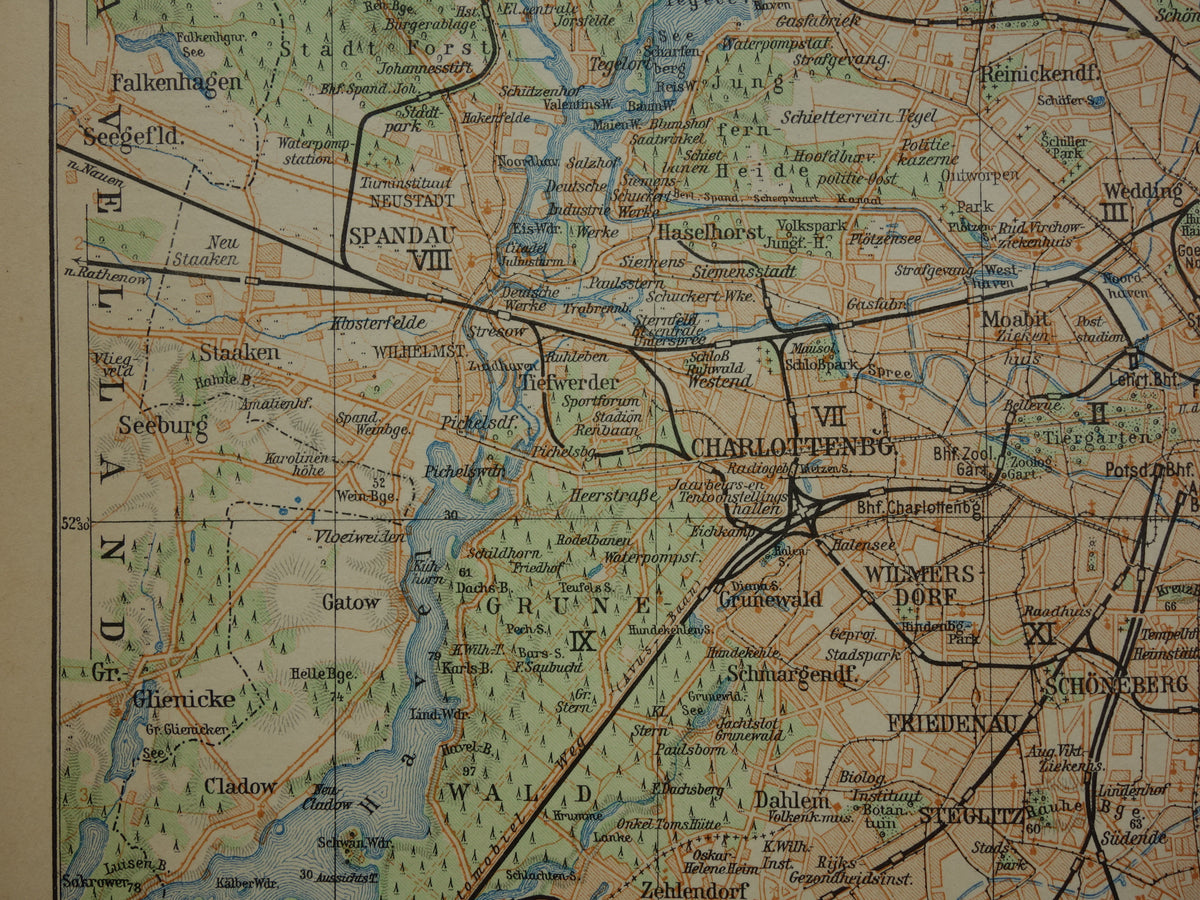 BERLIN und Umgebung, alte Karte von Berlin aus dem Jahr 1933, originale niederländische Vintage-Karte
