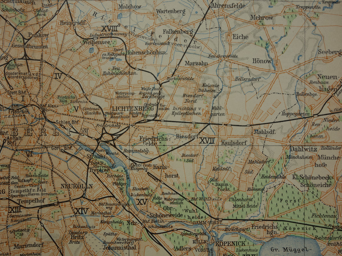 BERLIN und Umgebung, alte Karte von Berlin aus dem Jahr 1933, originale niederländische Vintage-Karte