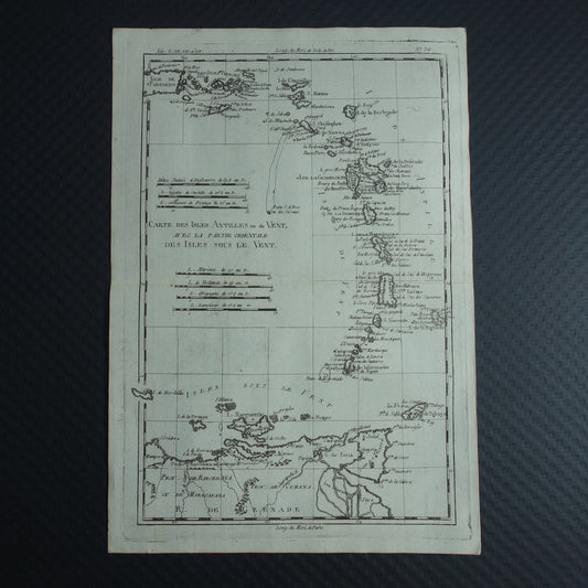 ANTILLEN Oude landkaart van de Antillen Originele vintage Franse Bonne kaart uit 1784