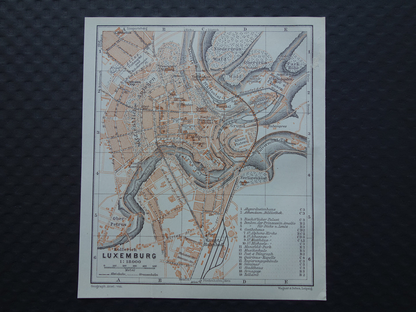 LUXEMBURG oude kaart van Luxembourg Stad uit 1904 kleine originele antieke plattegrond landkaart