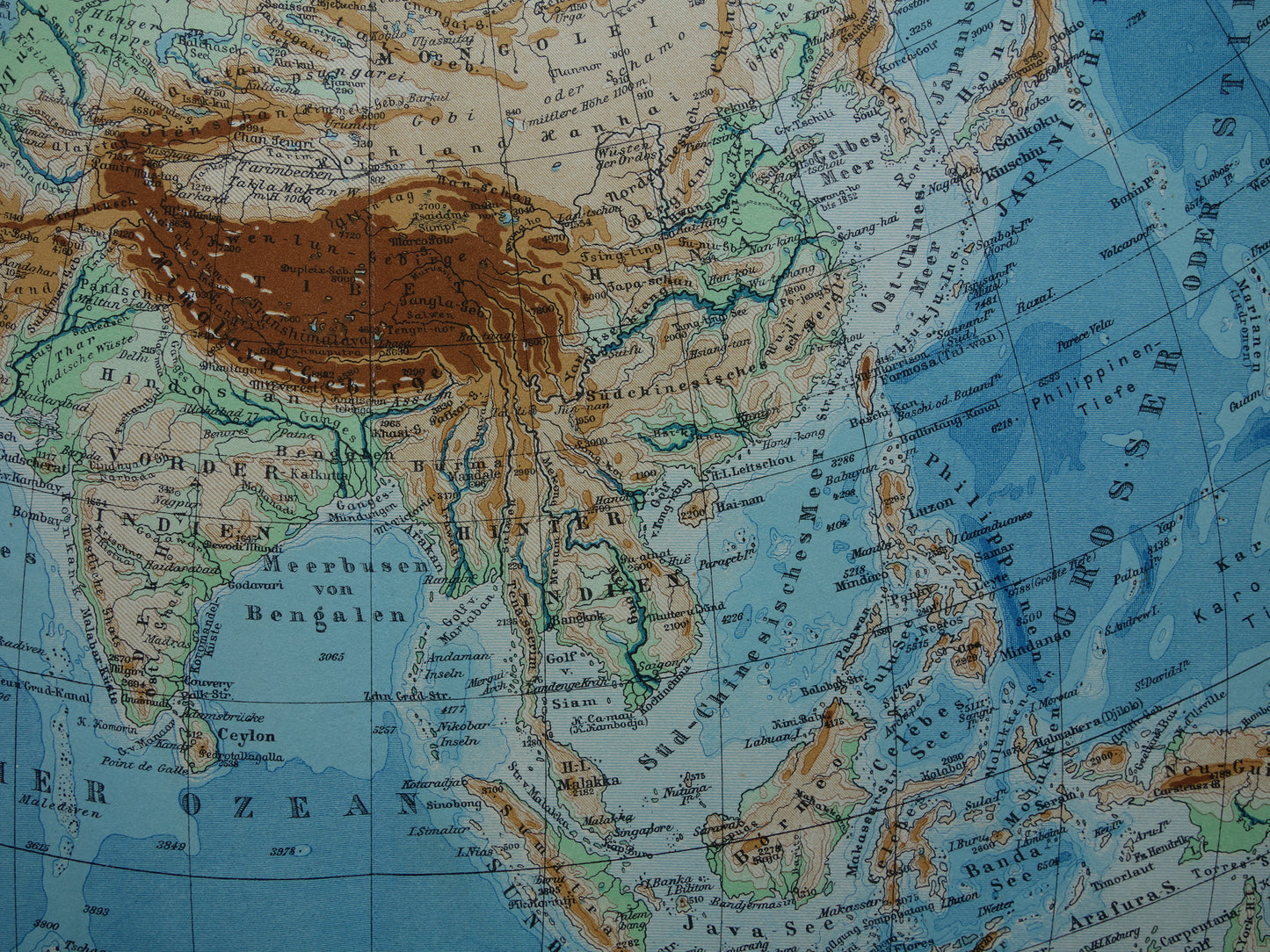 AZIË oude kaart Set van 2 originele vintage landkaarten 1926 Politieke en Fysieke kaart continent