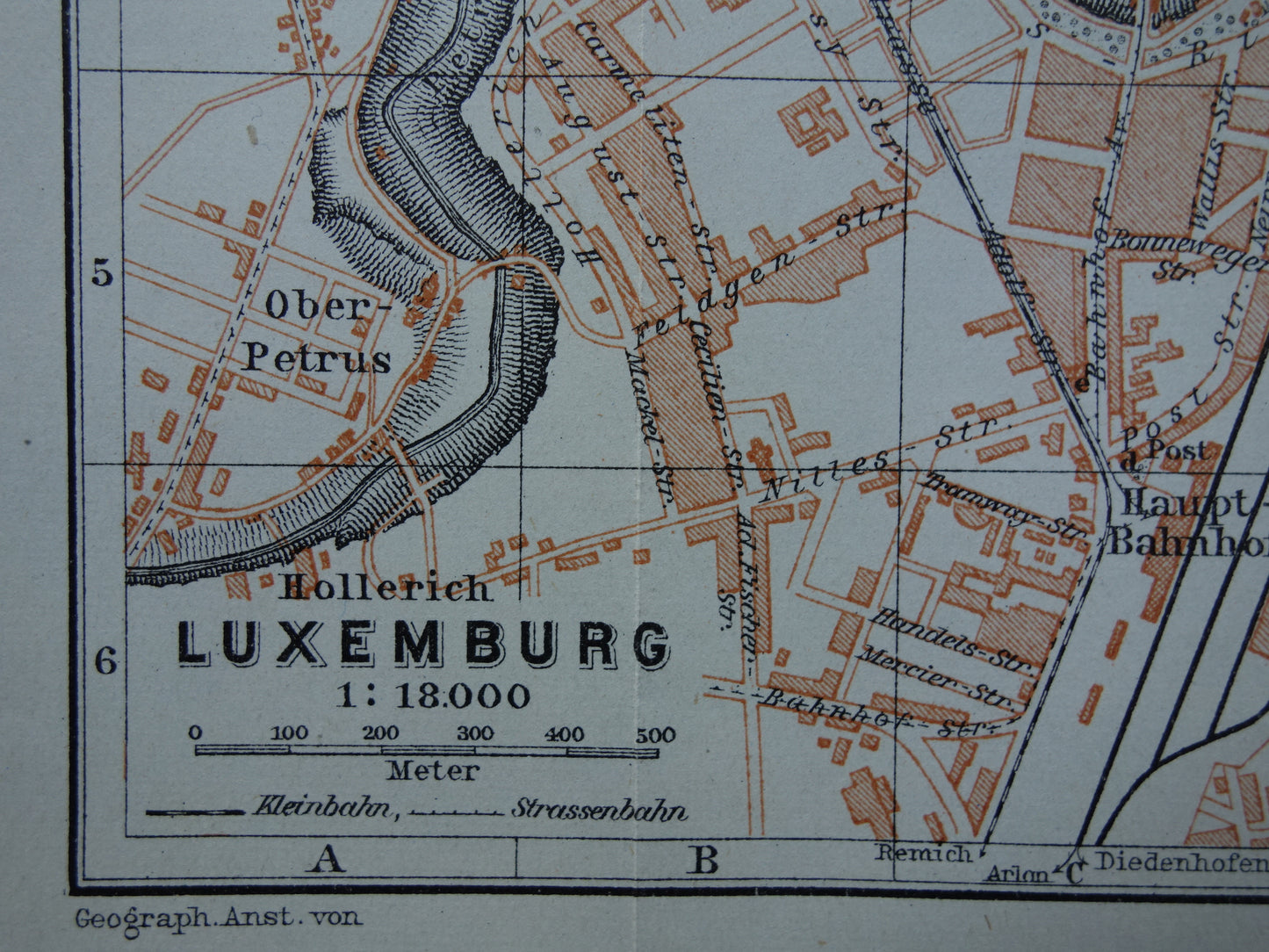 LUXEMBURG oude kaart van Luxembourg Stad uit 1904 kleine originele antieke plattegrond landkaart