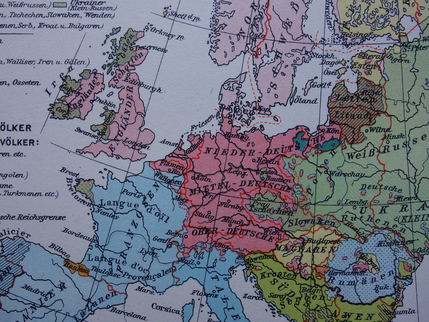 Oude kaart van Europa - kleine etnologische en linguïstische landkaart Europa- vintage kaarten