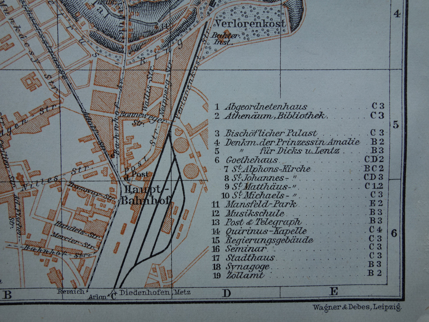 LUXEMBURG oude kaart van Luxembourg Stad uit 1904 kleine originele antieke plattegrond landkaart