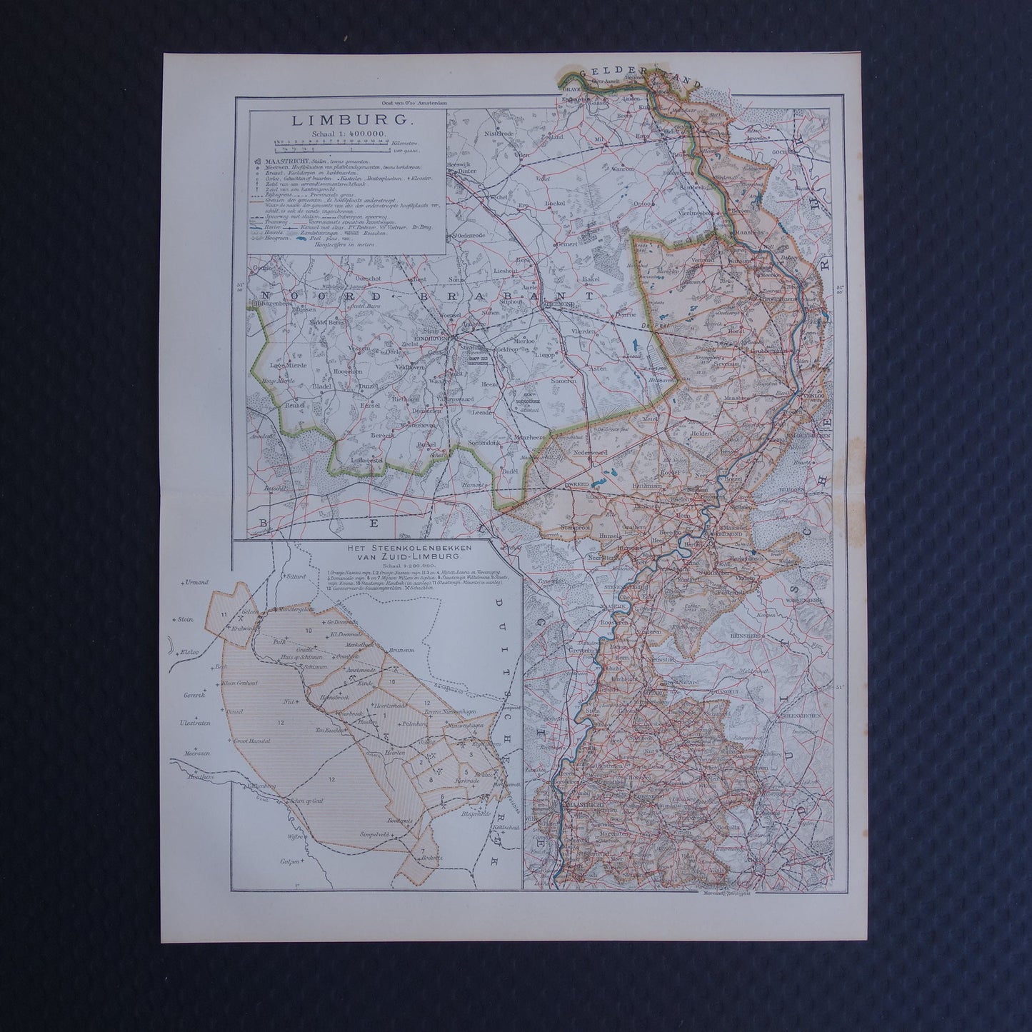 LIMBURG Oude landkaart van de provincie Limburg uit 1919 originele antieke kaart Maastricht Heerlen Roermond historische kaarten