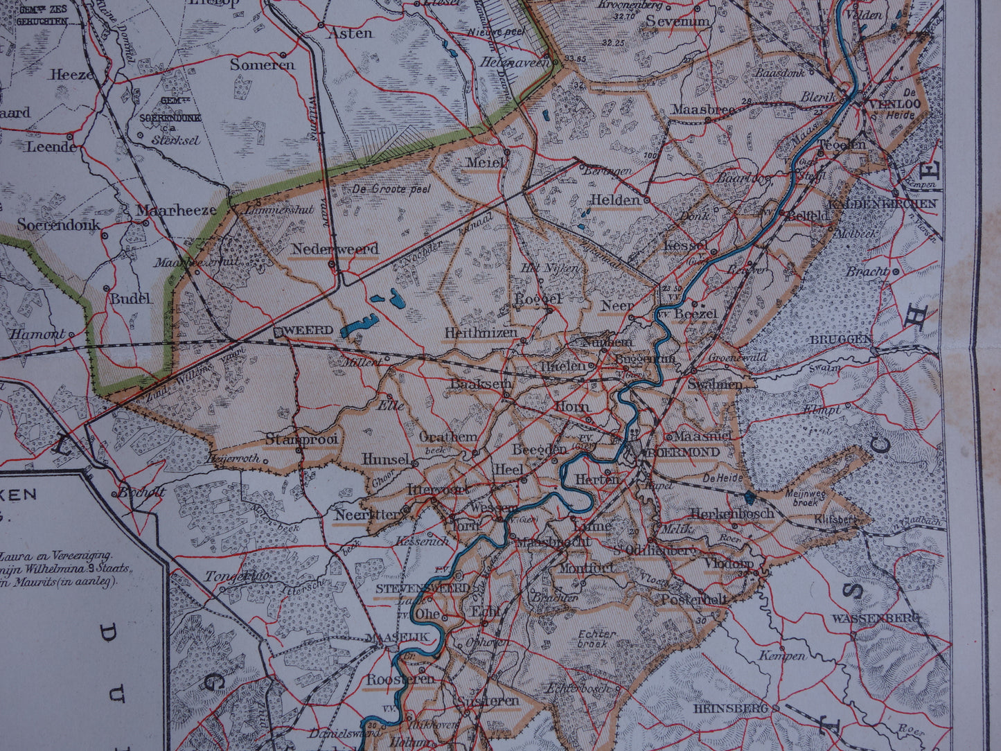 LIMBURG Oude landkaart van de provincie Limburg uit 1919 originele antieke kaart Maastricht Heerlen Roermond historische kaarten
