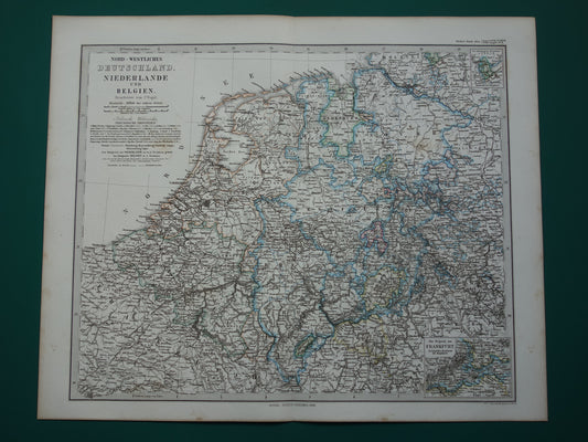 Antique map of Holland Belgium and Germany original 1868 old maps The Netherlands Frankfurt vintage dated print 