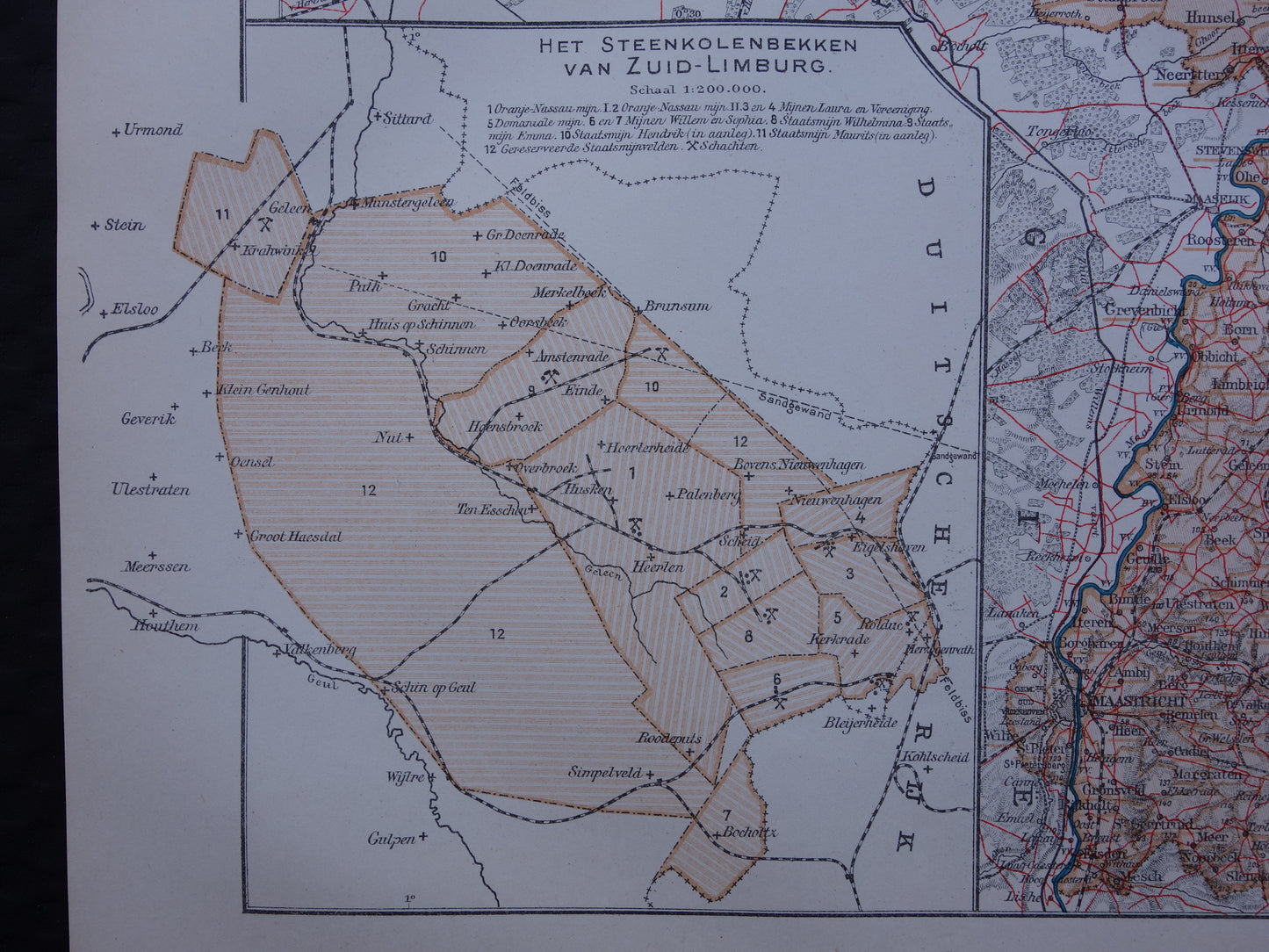 LIMBURG Oude landkaart van de provincie Limburg uit 1919 originele antieke kaart Maastricht Heerlen Roermond historische kaarten