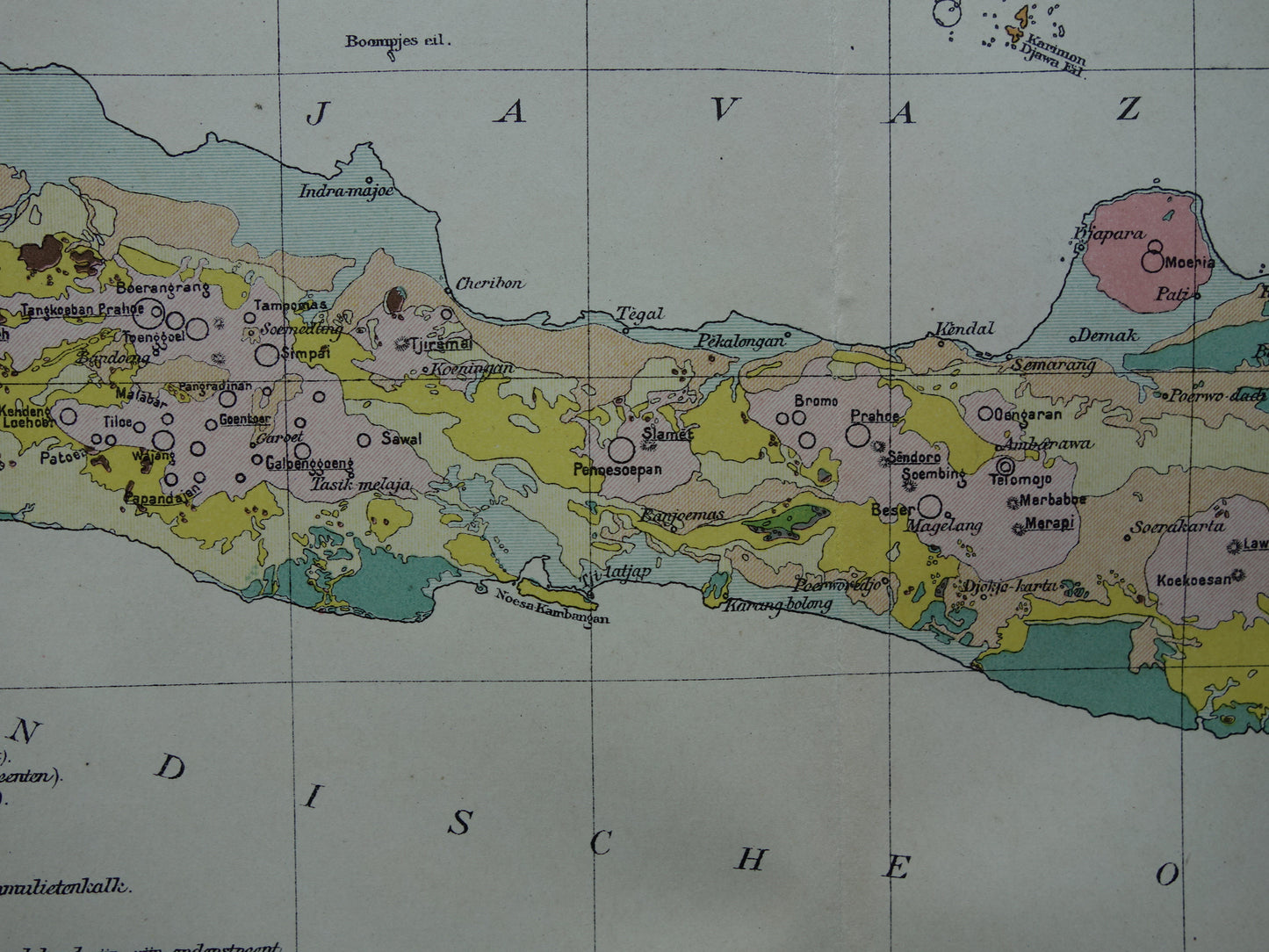 JAVA Antieke Nederlandse kaart van Java uit 1908 oude hoogtekaart landkaart vulkanen