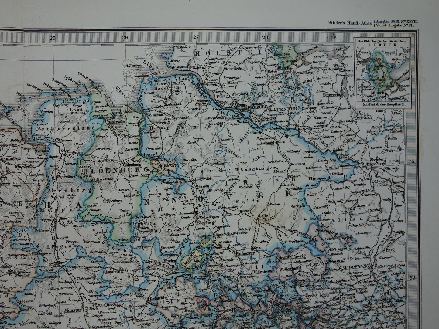 Antieke landkaart van Nederland België en Duitsland originele 155+ jaar oude kaart Holland vintage kaarten