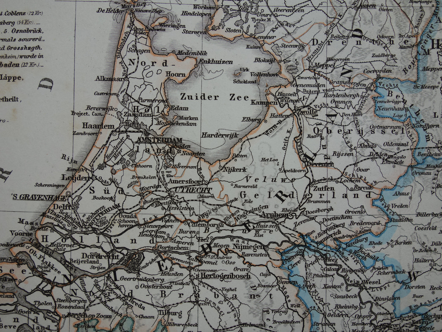 Antieke landkaart van Nederland België en Duitsland originele 155+ jaar oude kaart Holland vintage kaarten