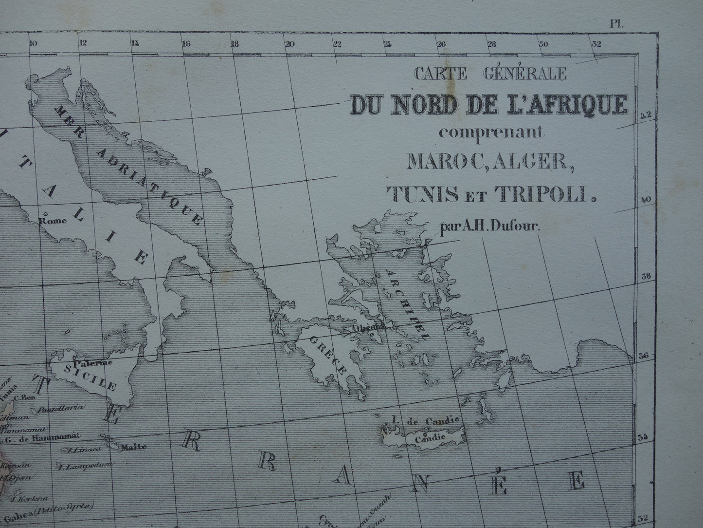 Noord-Afrika antieke landkaart - Handgekleurde oude Franse kaart van Marokko Tunesië Algerije en Libië