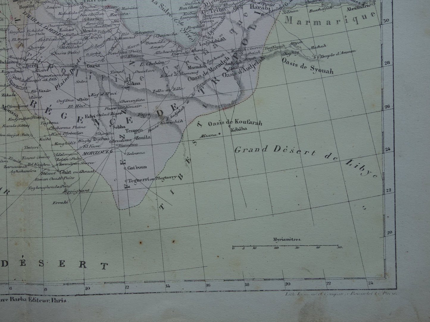 Noord-Afrika antieke landkaart - Handgekleurde oude Franse kaart van Marokko Tunesië Algerije en Libië