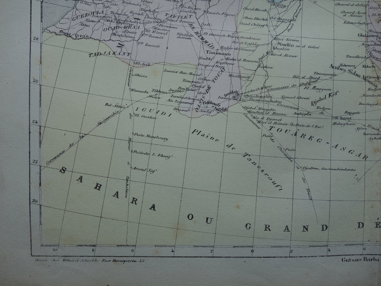 Noord-Afrika antieke landkaart - Handgekleurde oude Franse kaart van Marokko Tunesië Algerije en Libië