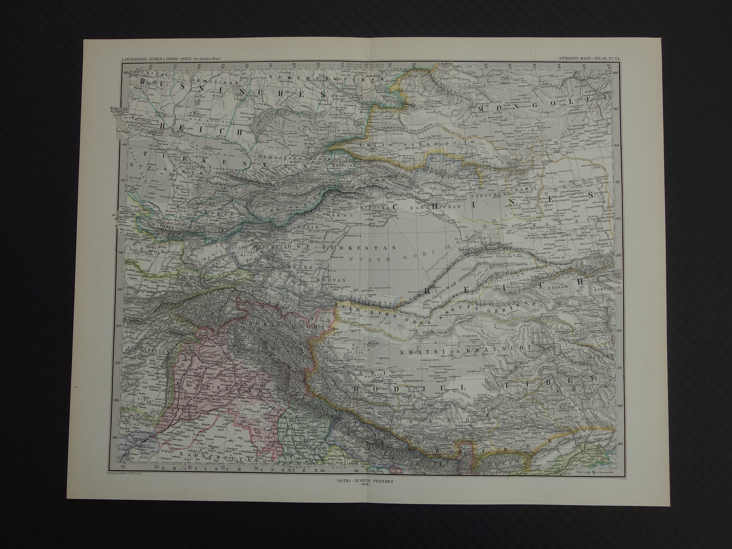 CENTRAAL-AZIË oude kaart van Tibet Kashmir Turkestan Himalaya antieke Duitse kaart Oezbekistan Kirgizië Tadzjikistan