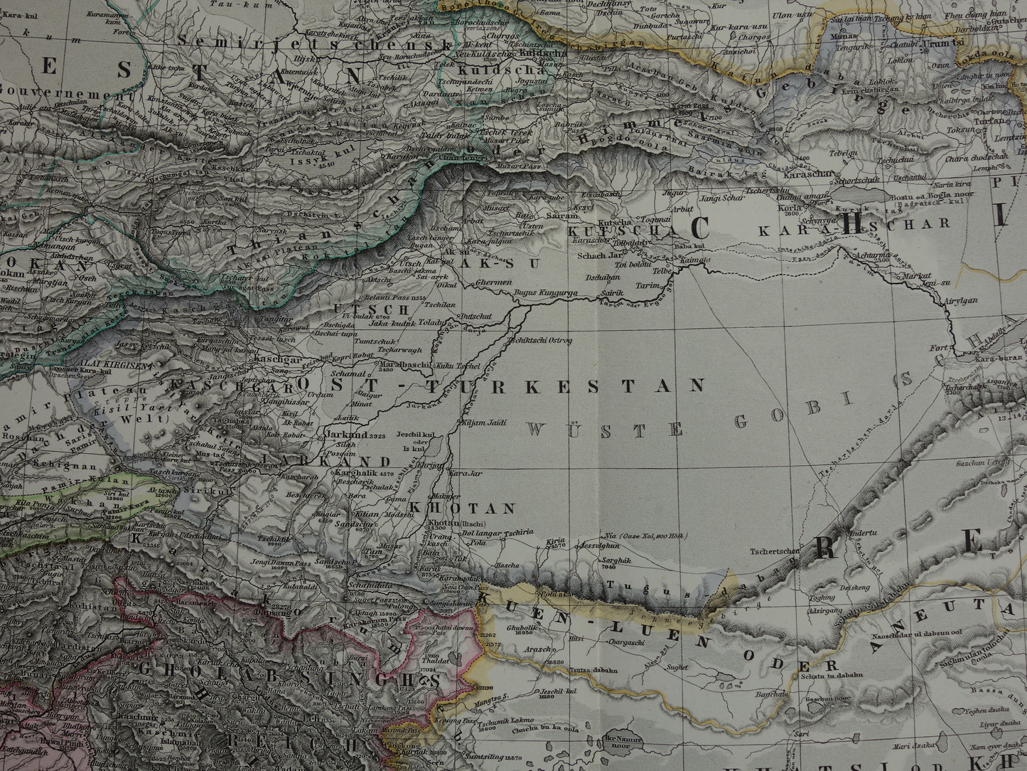 CENTRAAL-AZIË oude kaart van Tibet Kashmir Turkestan Himalaya antieke Duitse kaart Oezbekistan Kirgizië Tadzjikistan