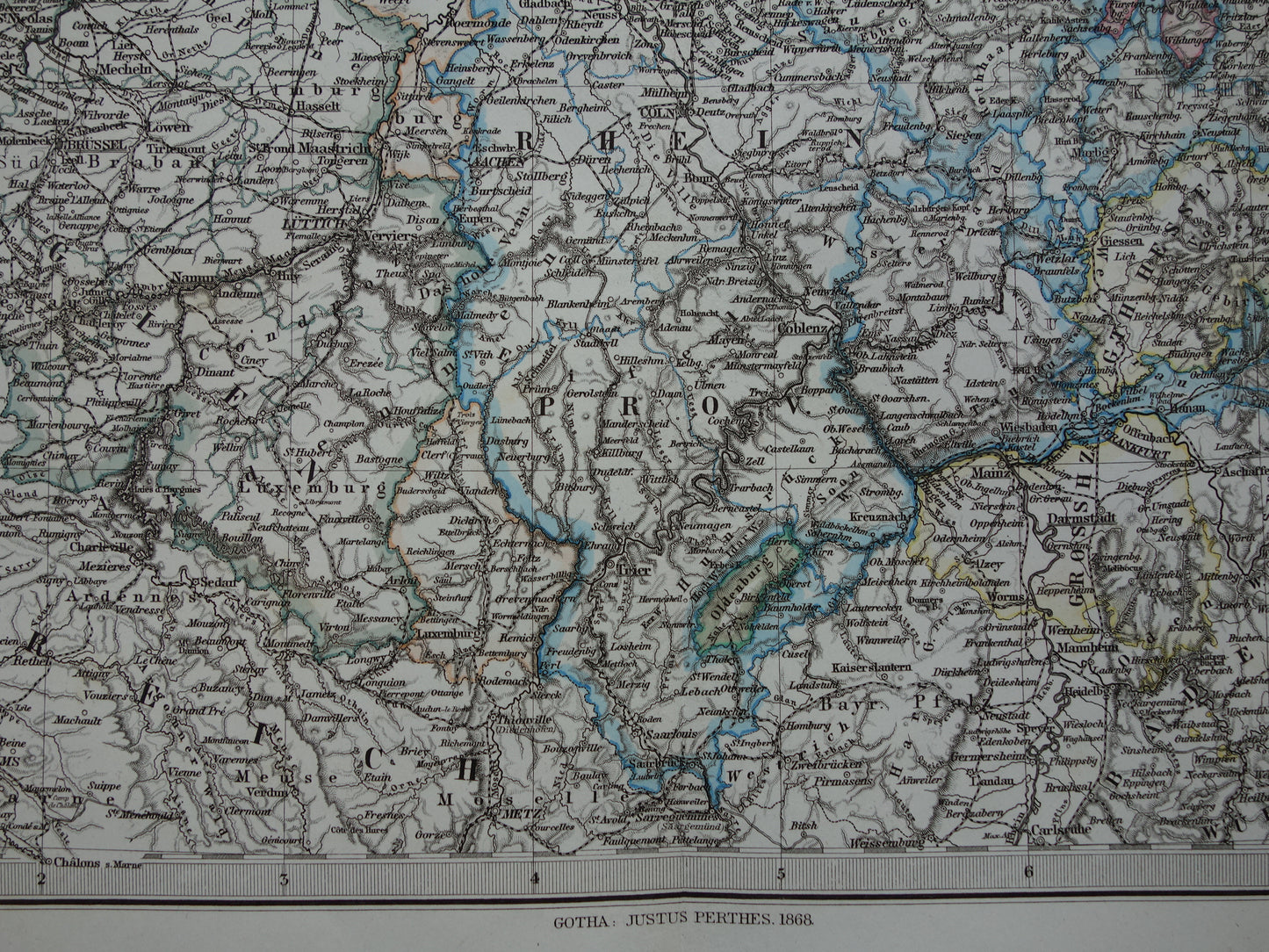 Antieke landkaart van Nederland België en Duitsland originele 155+ jaar oude kaart Holland vintage kaarten