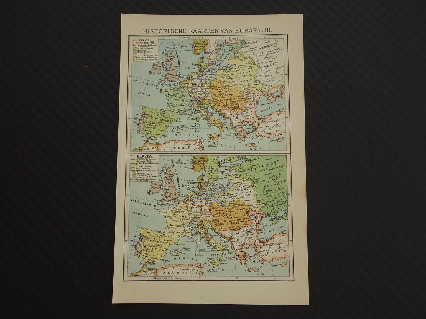 Set van 4 kleine kaarten over de Geschiedenis van Europa antieke landkaart Napoleon 1789 1815