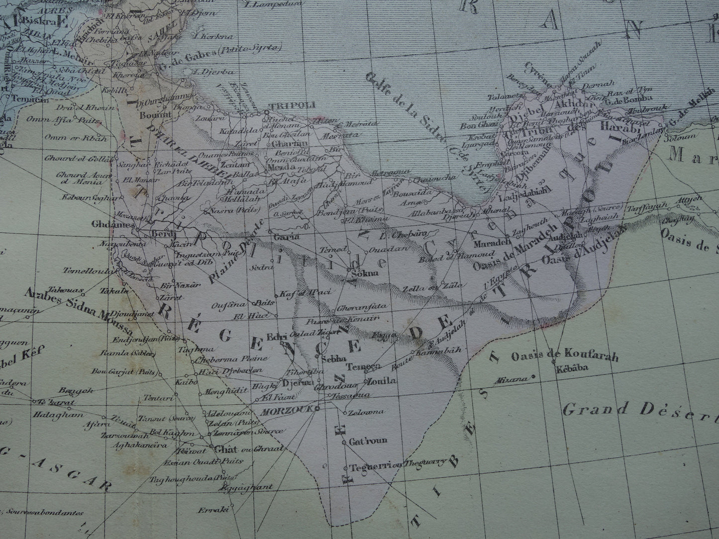 Noord-Afrika antieke landkaart - Handgekleurde oude Franse kaart van Marokko Tunesië Algerije en Libië