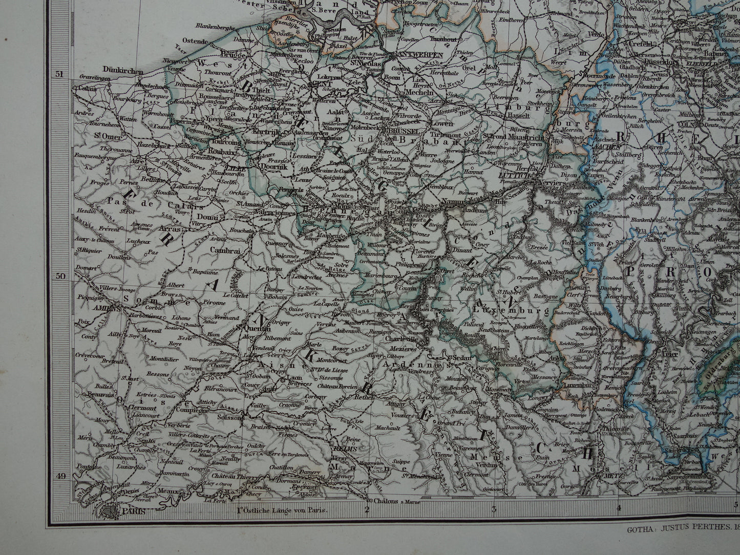 Antieke landkaart van Nederland België en Duitsland originele 155+ jaar oude kaart Holland vintage kaarten