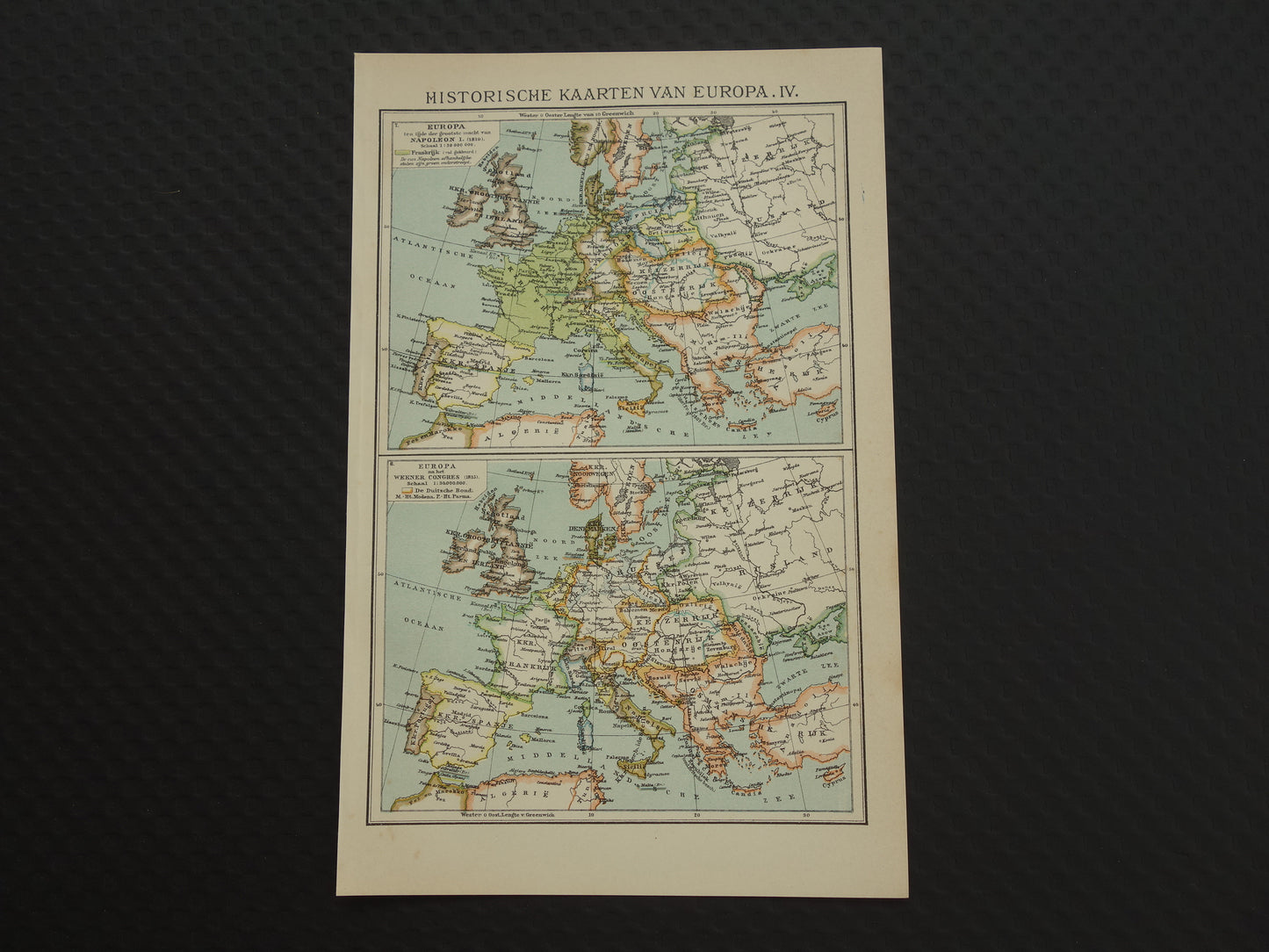 Set van 4 kleine kaarten over de Geschiedenis van Europa antieke landkaart Napoleon 1789 1815