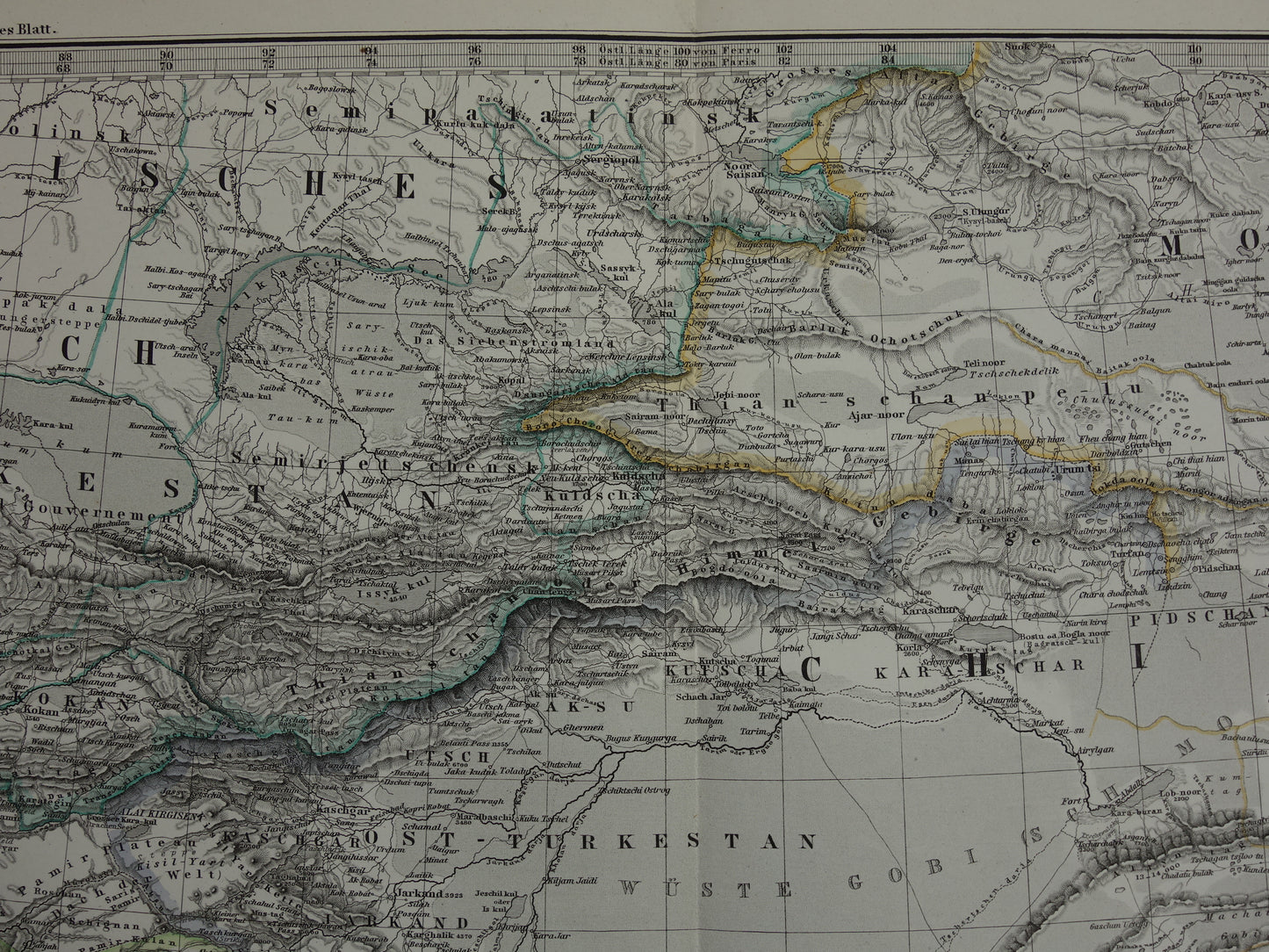 CENTRAAL-AZIË oude kaart van Tibet Kashmir Turkestan Himalaya antieke Duitse kaart Oezbekistan Kirgizië Tadzjikistan