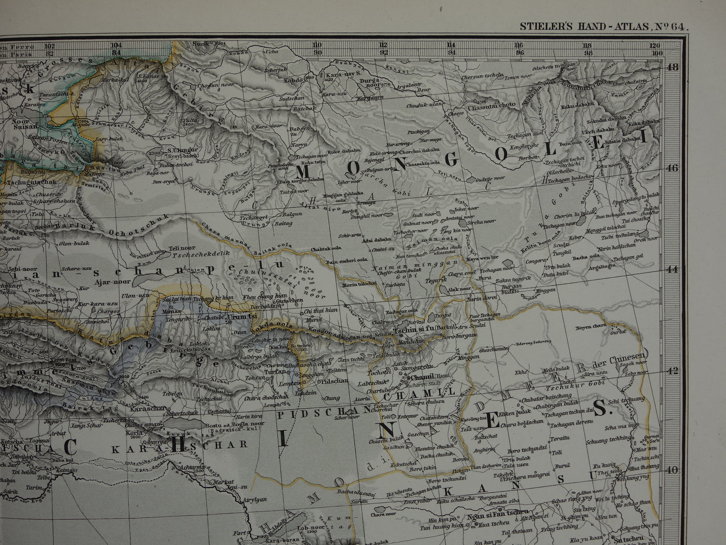 CENTRAAL-AZIË oude kaart van Tibet Kashmir Turkestan Himalaya antieke Duitse kaart Oezbekistan Kirgizië Tadzjikistan