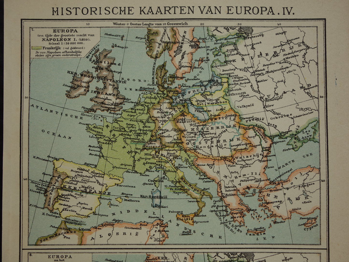 Set van 4 kleine kaarten over de Geschiedenis van Europa antieke landkaart Napoleon 1789 1815