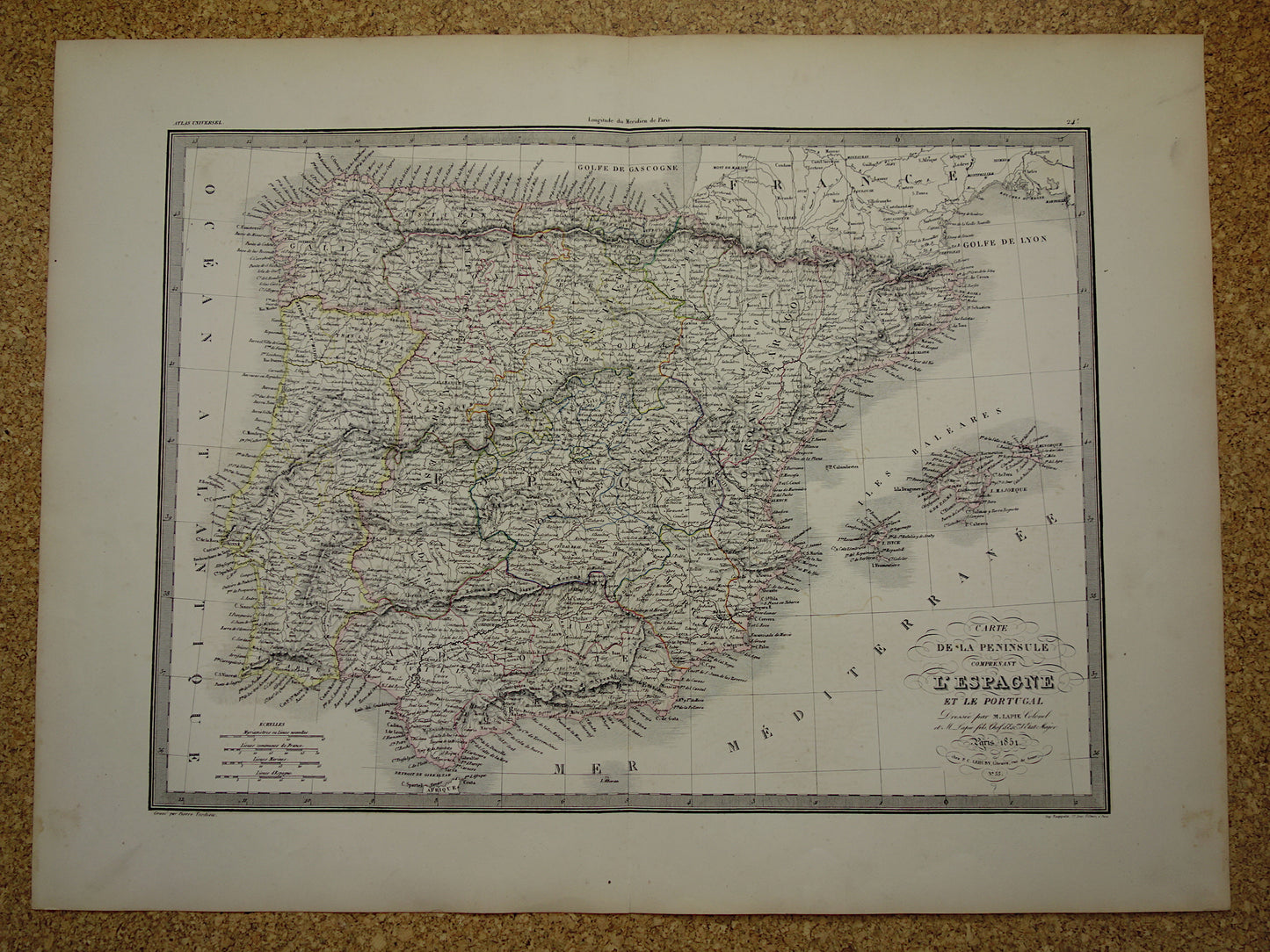 carte de la peninsule comprenant l'Espagne et le Portugal lapie 1851